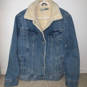 Topshop Denim Jacket with Faux Shearling Trim